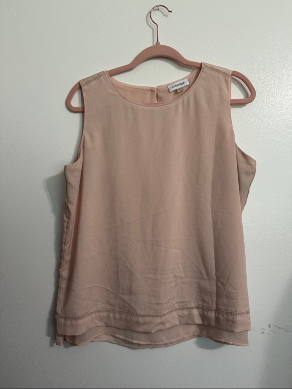 Calvin Klein Layered Chiffon Camisole in Light Blush